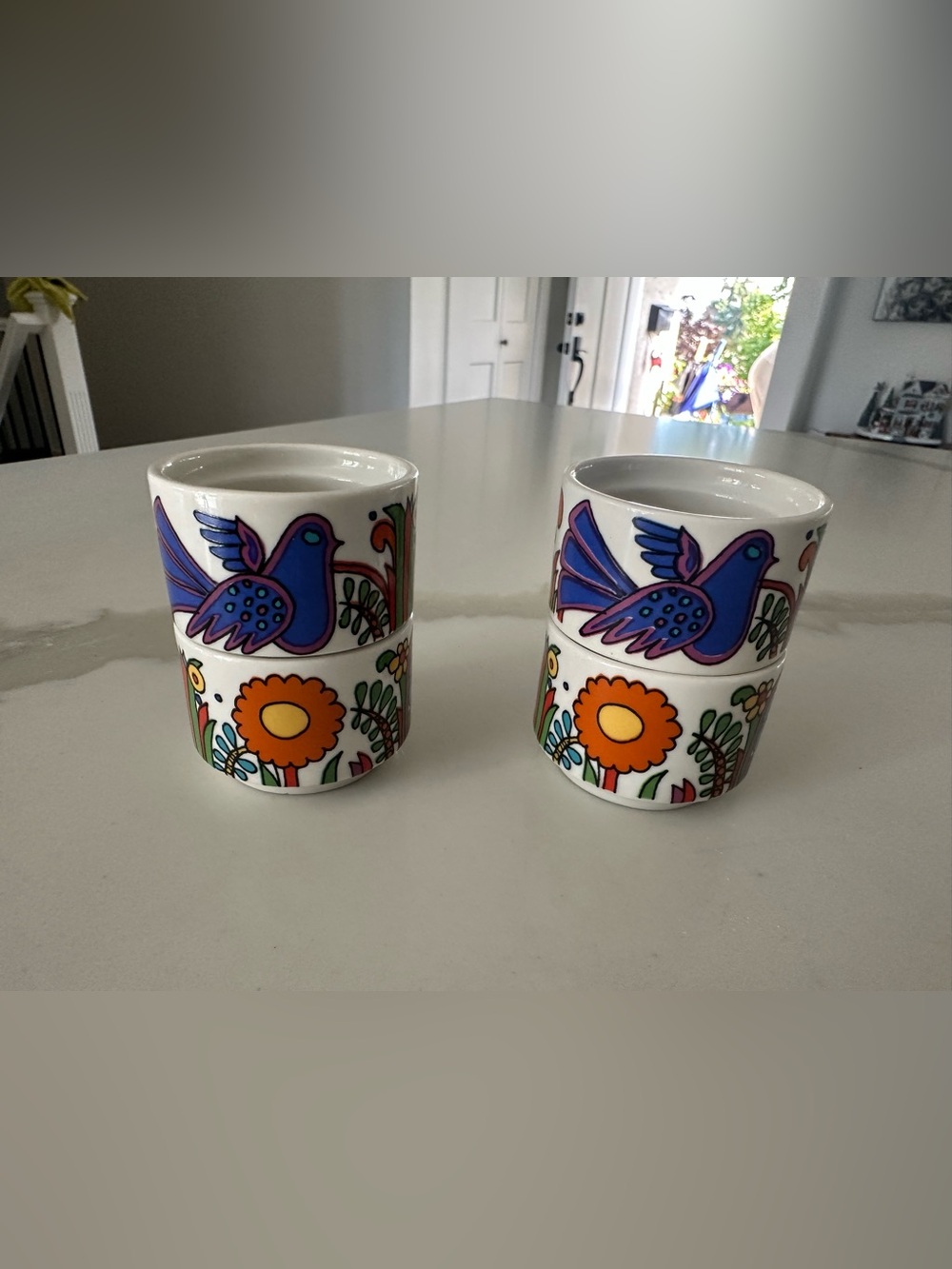 Villeroy and boch Colorful Bird & Flower Ceramic Stackable egg dishes - Set of 4